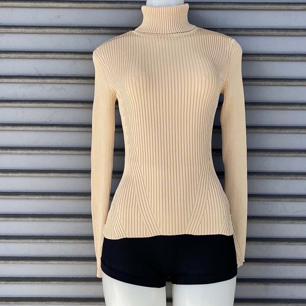 Essentials Beige Ribbed Turtleneck Top Size 2